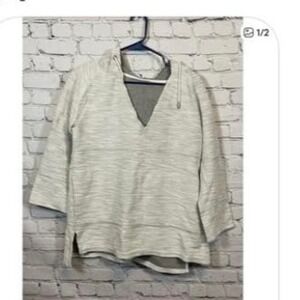 Soft Surroundings V Neck Reversable Hooded Sweatshirt Textured Heather & Grey